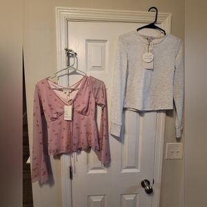 See You Monday Pink and Gray Long Sleeve Tops